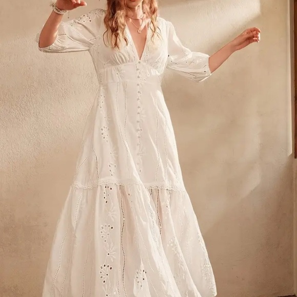 Sezane Dresses & Skirts - Embroider eyelet Sezane style Elegant White Eyelet Maxi Dress